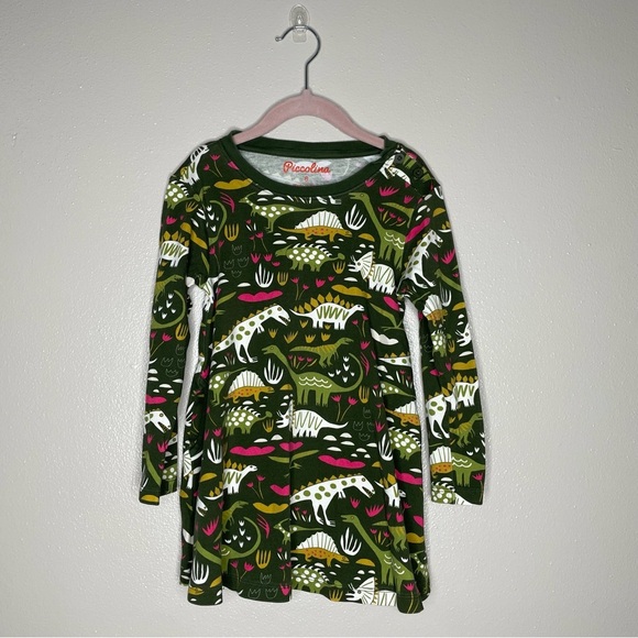 Piccolina Long Sleeve Dinosaur Print Cotton Dress, 6 - Picture 2 of 9